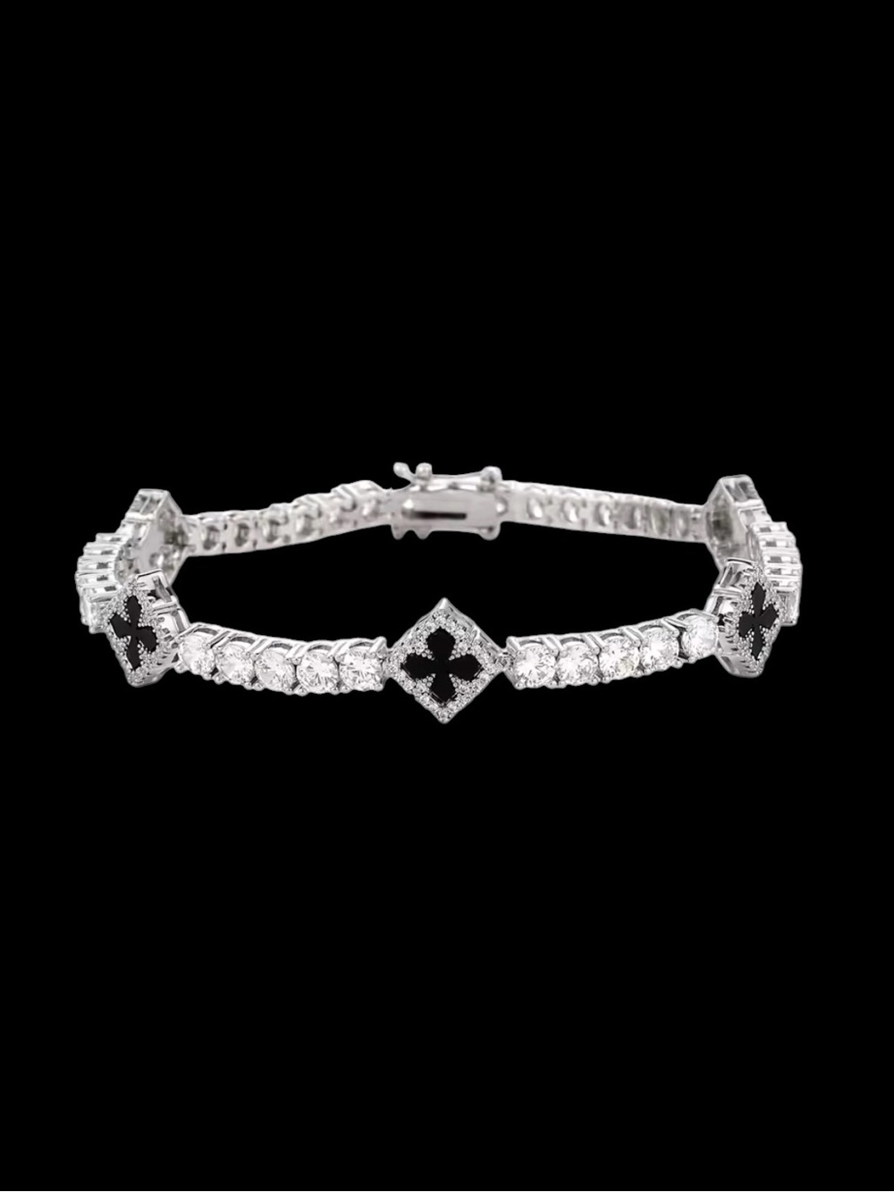 ✨ Lucky Clover Iced-Out Tennis Bracelet | 4mm CZ Chain | Black Enamel Clover 🖤✨ - Picture 6 of 9